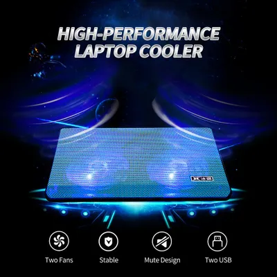 Imagen del producto de Enfriador de portátil de alto rendimiento. Base refrigeradora para portátil con doble ventilador y dos puertos USB. Compatible con portátiles de hasta 17 pulgadas. Color azul