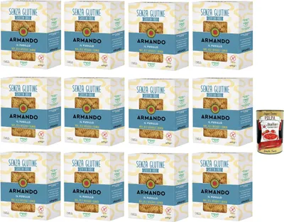 Produktbild von Armando, Il Fusillo senza glutine,Gluten -freie Pasta mit Multikereals mit Mais, Vollreis und Quinoa - Fusilli gluten free 12x 400 g + Italian Gourmet polpa 400g
