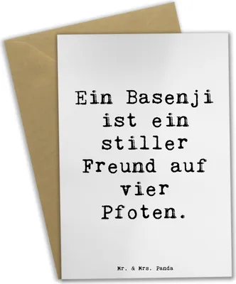 Produktbild von Mr. & Mrs. Panda Grußkarte Spruch Basenji Freund - Weiß - Geschenk, genesungskarte, Hunderassen, vatertagskarte, hochzeitskarten, Pflege, treuer, ruhiger Hund, Hunderasse