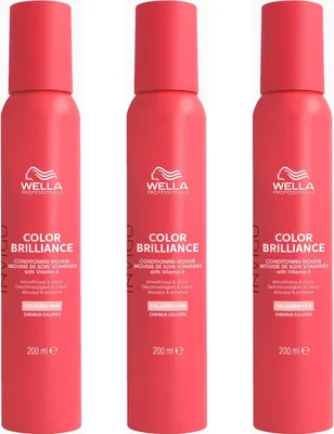 Produktbild von Wella Invigo Color Brillance Leave-In Conditioning Mousse für coloriertes Haar mit Vitamin E, Kupferbindende Moleküle und Limettenkaviar, 3x200 ml