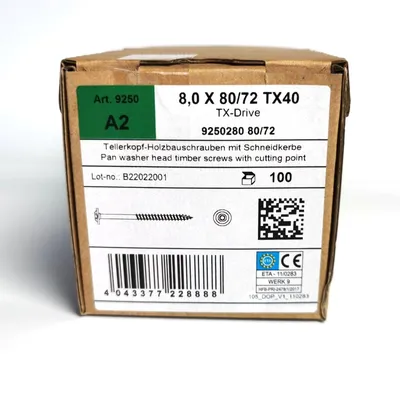 Produktbild von Tellerkopfschrauben Edelstahl A2 8 x 80 mm 50 Stück