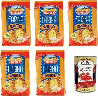 Produktbild von 5x Divella Farina Manitoba Manitoba-Mehl 1 kg + Italian Gourmet polpa 400g