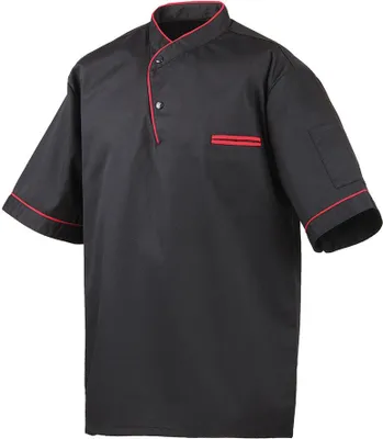 Produktbild von Kochhemd halbarm, Fb. schwarz, Paspel rot, Gr. 3XL : 3XL : rot : 65% Polyester 35%Baumwolle 220 g/m²