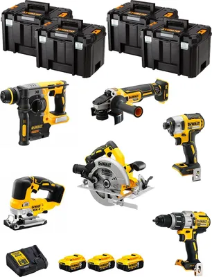 Produktbild von DeWALT Kit DWK601T (DCD996 + DCH273 + DCG405 + DCF887 + DCS334 + DCS570 + 3 x 5,0 Ah + DCB115 + 4 x TSTAK VI)