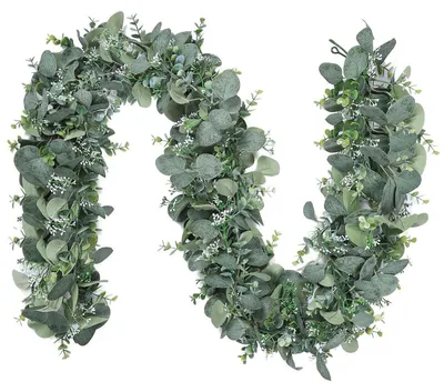 Produktbild von Künstliche Eukalyptus Girlande mit Weidenblättern und weißen Blumen, 2 Stück, 180cm