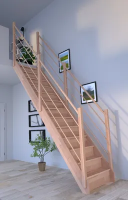 Produktbild von Holztreppe Rhodos in gerader Ausführung-Buche-Holz-Holz Design Geländer-beidseitig-mit Setzstufen