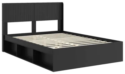 Image de Sommier vidaXL avec rangement et tête de lit, noir, 120 x 200 cm