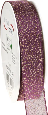Produktbild von Deko Band Lila mit goldenen Punkten 25mm 20m Geschenkband