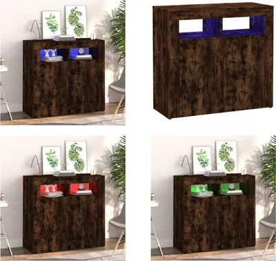 Productafbeelding van vidaXL Dressoir met LED-verlichting, gerookt eikenhout, 80x35x75 cm - Dressoir - Dressoirs - Dressoir met LED-verlichting - LED-dressoir