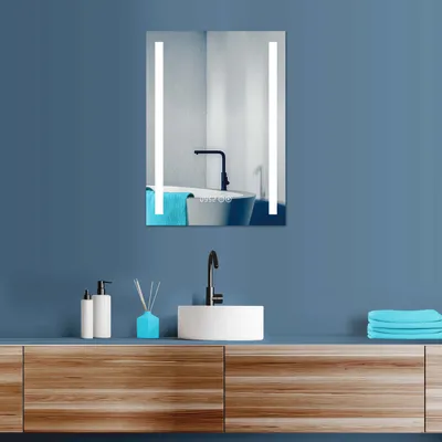 Produktbild von HOKO Badspiegel LED Design Wandspiegel 50x70+Uhr+ Lichtfarbe 2700K-6500K Warmweiß Kaltweiß +Touch Schalter Memory-Funktion. IP44. HD glas. Mainz