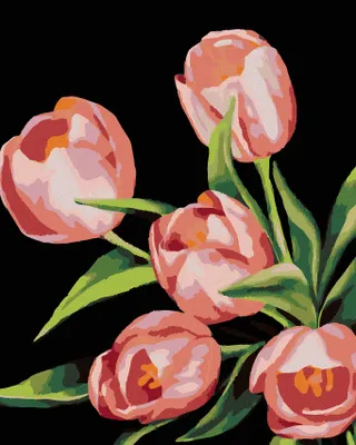 Image de Zuty - Peinture par numéros - TULIPES ROSES (MYROSLAVA VOLOSCHUK), 40 x 50 cm, sans cadre et sans toile tendue