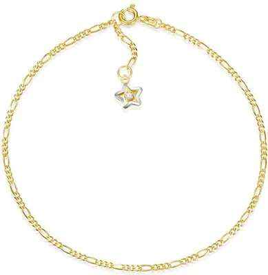 Produktbild von SILBERKETTEN STORE Fußkette Figaro 2mm mit Sternanhänger - echt 585 Gold, Länge wählbar - 28cm