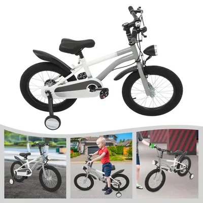 Produktbild von Kinderfahrrad 16-Zoll Jugendfahrräder mit Licht & Stützrädern Grau