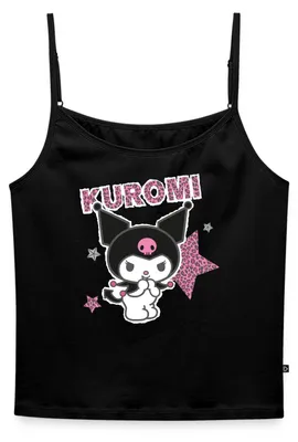 Produktbild von Spreadshirt Kuromi Mit Schriftzug Leo Stil Bio Spaghetti Top Damen, M, Schwarz