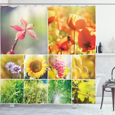 Produktbild von ABAKUHAUS Land Duschvorhang, Blumen-Landschaftsansicht, Set inkl.12 Haken aus Stoff Wasserdicht Bakterie und Schimmel Abweichent, 175 x 180 cm, Multicolor