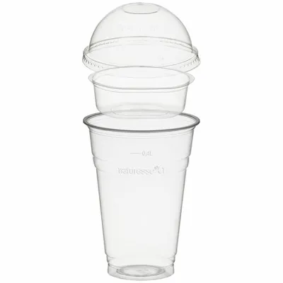 Produktbild von 50x Trinkbecher 400ml + Domdeckel ohne Loch + Einsatzbecher Ø 96mm (PLA)