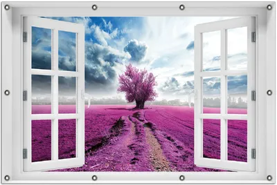 Produktbild von Wallario Outdoor-Poster für Garten oder Balkon 100 x 150 cm: Surreales Blumenfeld  lila Blumen auf dem Feld