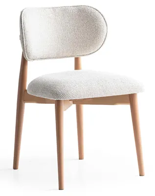 Image de Chaise moderne beige en bois, rembourrée, design, idéale pour une salle à manger ou une cuisine