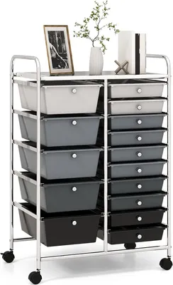 Produktbild von GOPLUS Rollcontainer mit 15 Schubladen stapelbar, Rollregal Farbewahl, Beistellwagen mit 4 Rädern, Rollwagen Badregal
