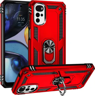Produktbild von Moto G22 Hülle, Dual Layer Robust Militäre Schutzhülle mit Ringhalterung Ständer für Motorola Moto G22 Rot