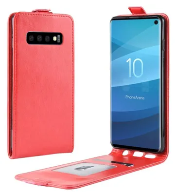 Produktbild von Flip Case Handyhülle für Samsung Galaxy S10 Vertikal Schutzhülle Tasche Cover Rot Bumper Smartphone Kartensteckplatz-Kreditkarte-Geldscheine EC-Karte Bank-Karte