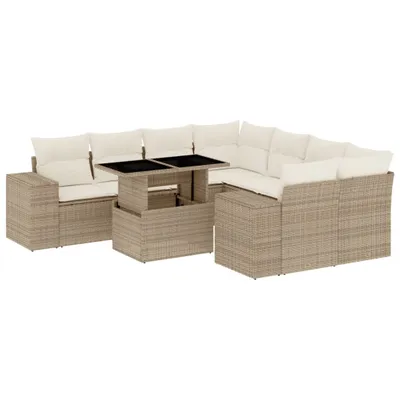 Produktbild von vidaXL 9-tlg. Garten-Sofagarnitur mit Kissen Beige Poly Rattan