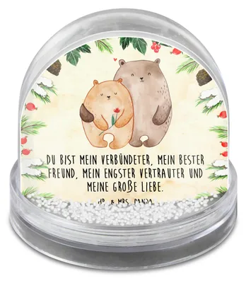 Produktbild von Mr. & Mrs. Panda Weihnachts Schneekugel Bären Liebe - Naturpapier - Geschenk, Kuscheln, Bär, Freundin, Umarmen, dekoartikel, Weihnachten, Verknallt, schnee kugel