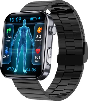Image de INF Montre connectée : mesure la fréquence cardiaque, la pression artérielle, l'oxygène dans le sang et le nombre de pas Bracelet édition bambou noir