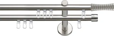 Produktbild von SN Deco Gardinenstange Innenlauf Nancy, 19 mm, 2-läufig, Stahl, Komplett-Set mit Ringen, Profilträger, 120 cm, edelstahl optik
