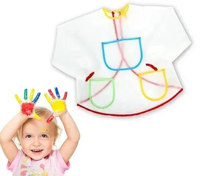 Produktbild von Unyqoos® Kinder-Malschürze M (5–8 J.) – 1 Stück, wasserdichte PVC-Schürze mit langen Ärmeln, 3 Taschen, Klettverschluss, elastische Bündchen, ölbeständig