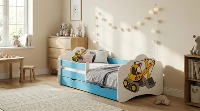 Produktbild von Happy Babies Kinderbett - Mit Matratze & Schublade und Rausfallschutz, 80x160, Mädchen Kinderbetten & Jugendbett Jungen Kids Bed