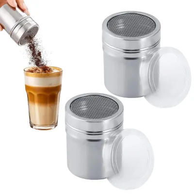 Produktbild von 2 Stück Kakaostreuer mit Deckel und feinem Sieb für Cappuccino, Puderzucker, Mehl, Zimt