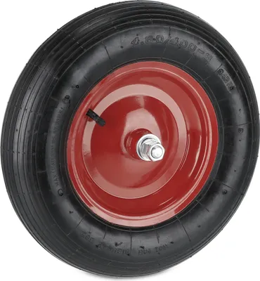 Produktbild von Relaxdays Schubkarrenrad 4.80 4.00-8, luftbereift, Stahlfelge, mit Achse, 4 PR Ersatzrad Schubkarre, 120 kg, schwarz/rot