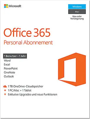 Produktbild von Office 365 Personal (1 PC/1 Jahr)