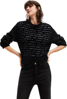 Image de DESIGUAL Pull Femme 22WWWJF42 Couleur : Noir, Taille : M