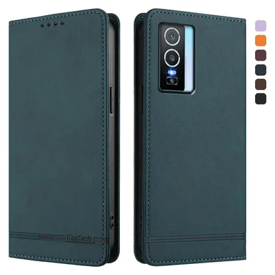 Image de Etui pour Vivo Y76 5G, étui rétro en cuirPolyuréthaneavec support et fentes pour cartes de crédit Vert