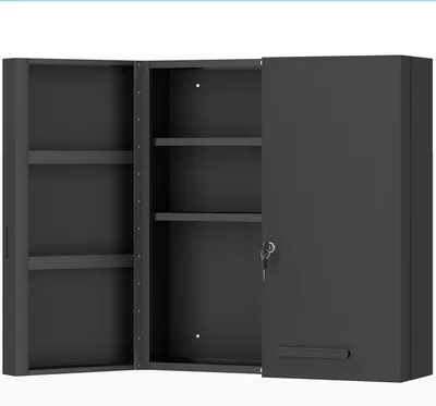 Produktbild von Medizinschrank, abschließbarer Medikamentenschrank mit 2 Türen und 6 Regalen, Schwarz