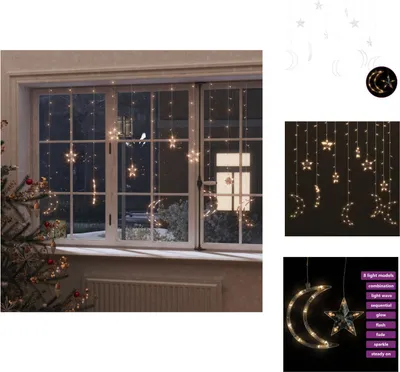 Produktbild von vidaXL Lichterketten Stern und Mond Fernbedienung 138 LEDs Warmweiß -  Weihnachtsbeleuchtung