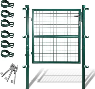 Produktbild von Clanmacy Gartentor Gartentür Zauntor Hoftuer Pulverbeschichtet Verzinkt mit Schloss Türklinke und Schlüssel Grün Rundpfosten 100x100cm