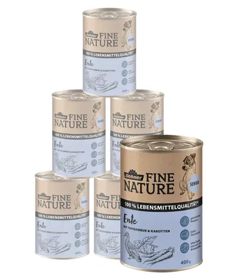 Produktbild von Dehner Fine Nature Hundefutter, Nassfutter in Lebensmittelqualität, für ältere Hunde, Ente, 6 x 400 g Dose (2.4 kg)