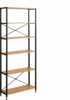 Produktbild von Möbilia Regal mit 6 Böden | MDF furniert | Gestell Metall | B 85 x T 30 x H 210 cm | natur-schwarz | 12020046 | Serie REGAL