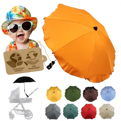 Produktbild von BAMBINIWELT Sonnenschirm für Kinderwagen Ø68cm UV-Schutz50+ Schirm Sonnensegel Sonnenschutz, orange
