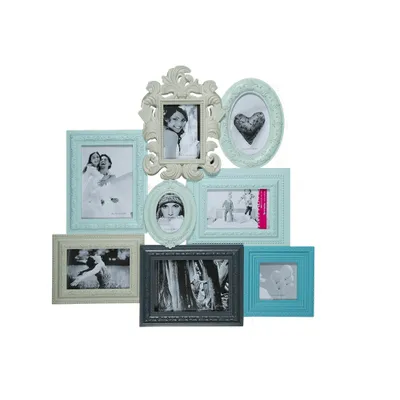 Produktbild von Bilderrahmen Vintage bunt 59x58cm Kunststoff für 8 Bilder Wandmontage