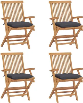 Produktbild von Gartenstühle mit Anthrazit Kissen 4 Stk. Massivholz Teak