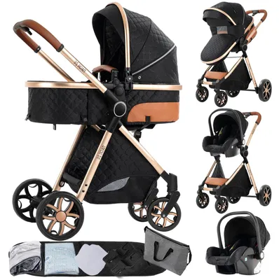 Immagine prodotto di Passeggino - Passeggino leggero - Culla da viaggio - Seggiolino auto - Carrozzina - Nero e oro - Leggero e compatto