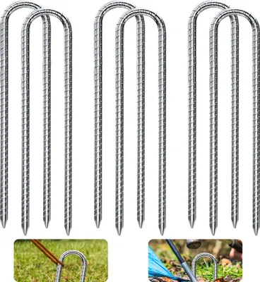 Produktbild von 6 kusov 30 cm zemná kotva typu U, pozinkovaná oceľová zemná kotva na trampolínu háčik na stanové kolíky na zabezpečenie plotov, stanov, prístreškov, kempingu, trampolín