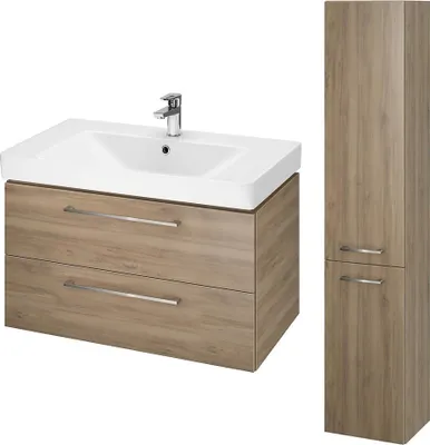 Produktbild von BADLAND Badmöbel Set LARA MILLE 80 Waschbecken-Unterschrank mit Hochschrank 150x30x25, 2-Türen, Nussbaum