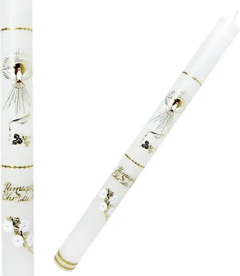 Obrázok produktu pre Krstná sviečka biela so zlatou výzdobou – holubica, 41 cm