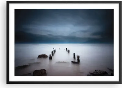 Produktbild von Gerahmtes Poster - Schwarzer Rahmen - Wellenbrecher Nebel Nacht - 70x50 cm - Wand Bild - Wanddeko - Wandbilder - Kunstposter - Wandposter - Bilderrahmen - Bilder - Kunstdruck - P2BAA70x50-4416