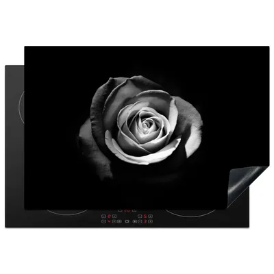 Produktbild von KitchenYeah© Herdabdeckplatte Blumen - Schwarz - Rose - Weiß - Botanisch , 76x51cm, Küche Deko, Glaskeramikkochfeld Herdabdeckung, Abdeckplatte fùr Kochfeld